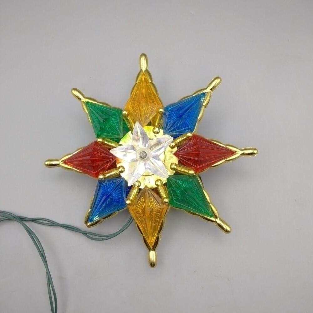 Multicolor Acrylic 8-Point Star Lighted Christmas Tree Topper 8” Gold Border